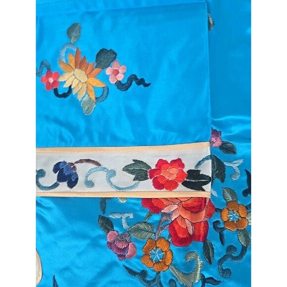 Vintage Golden Bee Embroidered Silk Blue Kimono Jacket + Pants Set Size 8 - Picture 11 of 16